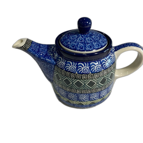Polish Pottery Teacup and Saucer Hand Made Tea Pot with Lid Matching A.W-164 - Picture 9 of 12
